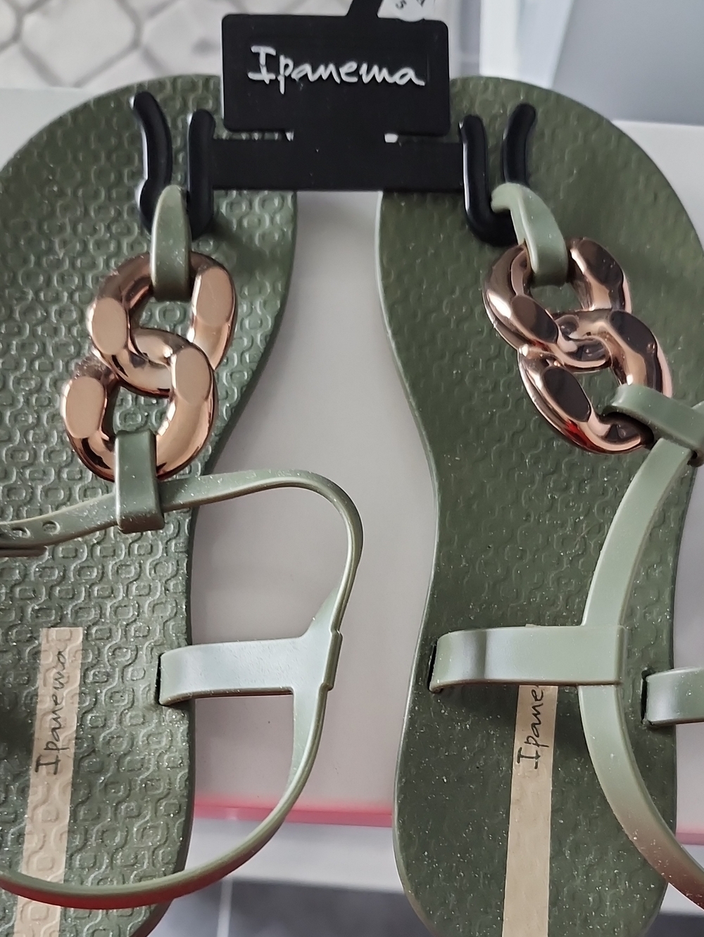 Ipanema Olive Green Sandals with Rose Gold Chain